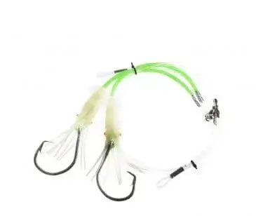 Hapuka Rig Green Lumo Delux with lumo squids and 16/0 hooks for deep sea fishing.