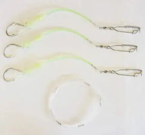 Hapuka Tarakihi Dropper Rig with three yellow snoods and backbones for fishing.