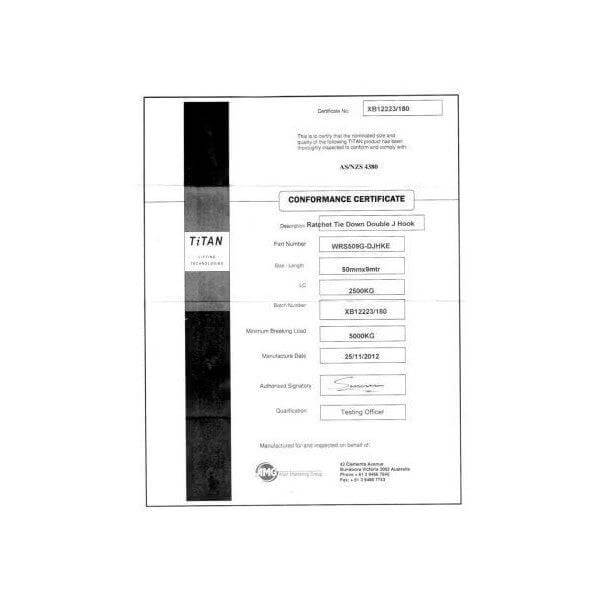 HESNZ Tie-Downs Tiedown - 2.5T Titan Grey 8.5m J-Hk c/w Sleeves