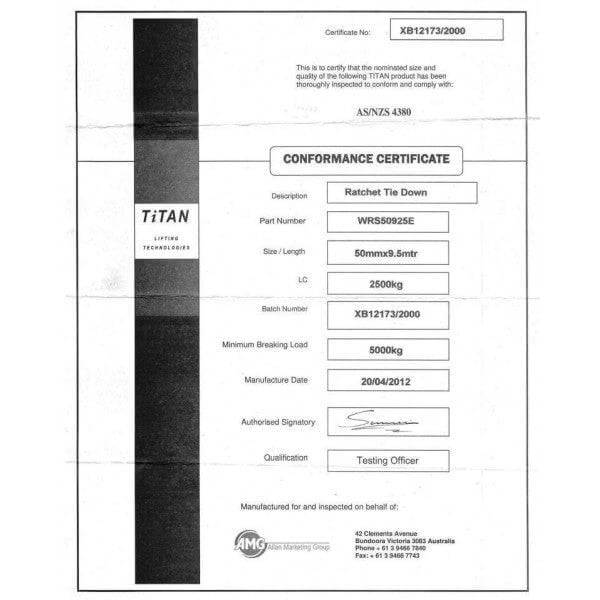 HESNZ Tie-Downs Tiedown - 2.5T Titan Yellow 9.0M