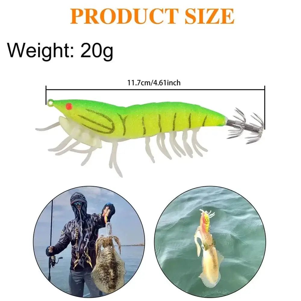 China China 8Pcs/bag Luminous 20g Squid Fishing lure Shrimp Jigs Wood lure 3D Eyes Octopus lures Cuttlefish Artificial bait jigging hook