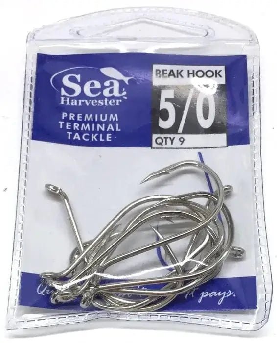 Nickle Beak Hook 5/0 Pkt 9 pack of fishing hooks, strong and lightweight, ideal for various tough baits.