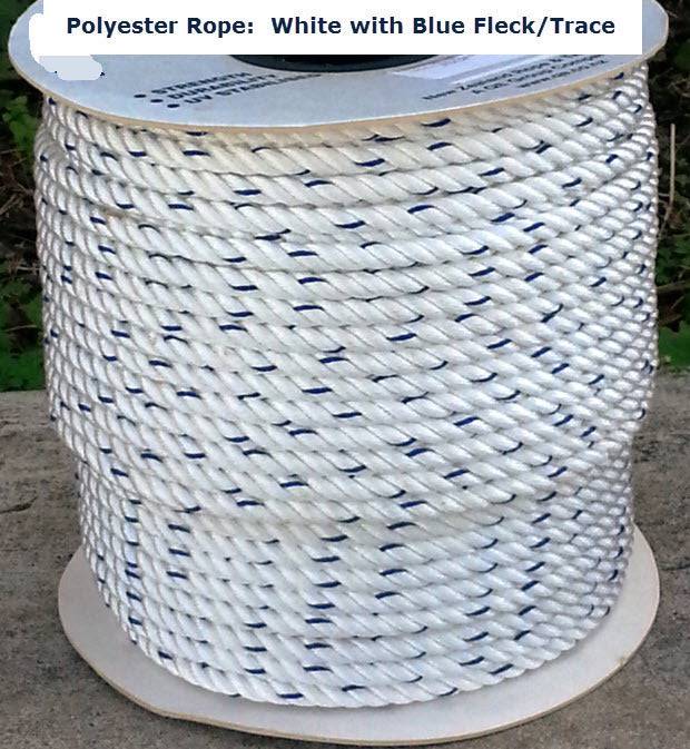 NZ Rope and Twine Polyester Rope 6mm to 40mm Dia 6mm x 565kg BS / 110m / White Polyester Ropes 6mm to 40mm with blue Tracer