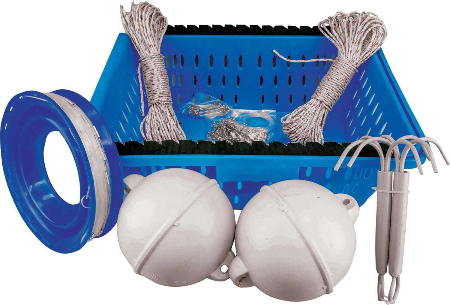 Pro Hunter snapper longline fishing accessories including buoy, ropes, and basket for organizing equipment.