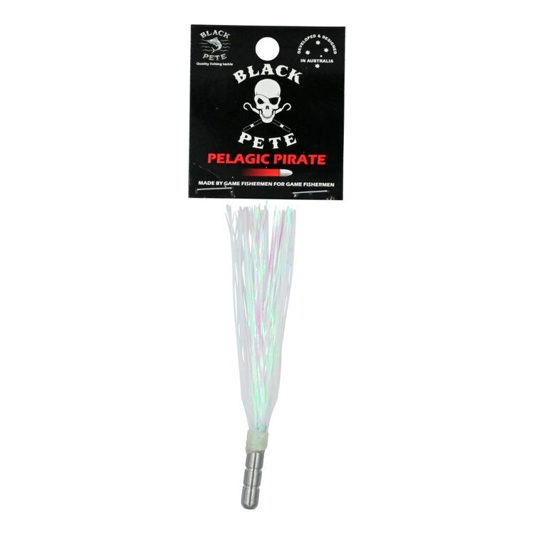 Black Pete Pelagic Pirate Flash 4 inch Lure with colorful flash skirt for attracting pelagic fish.