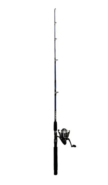 Rod 4 Ft 6 2 Piece (Blue) with spinning reel, ideal for kids' fishing adventures.