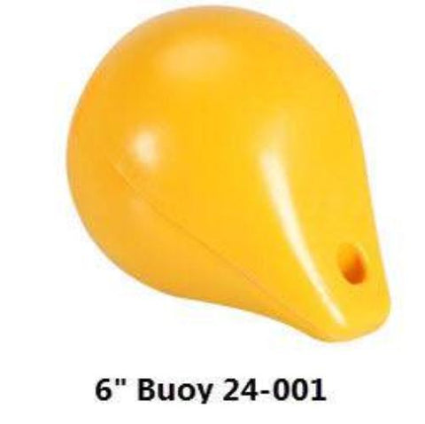 6 inch plastic fishing float buoy in bright yellow color with a loop for fastening, ideal for marking fishing lines.