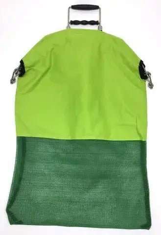 Sea Harvester Dive Catch Bag in green with stainless steel handle and mesh drainage bottom.
