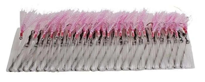 Longline Traces 25 Hooks Pink Tubed 18R featuring 25 pre-made fishing traces with pink-tubed hooks.