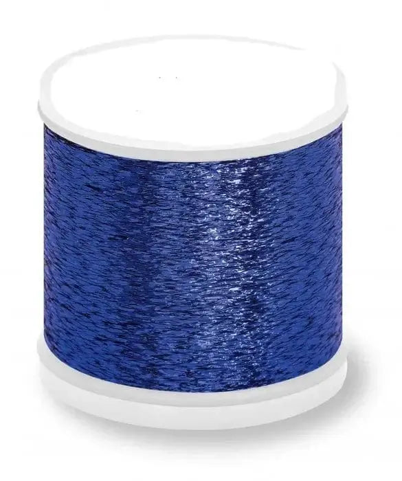 Binding Thread 400 Yds Metallic Blue spool featuring strong, durable, metallic blue thread for fishing gear repairs.