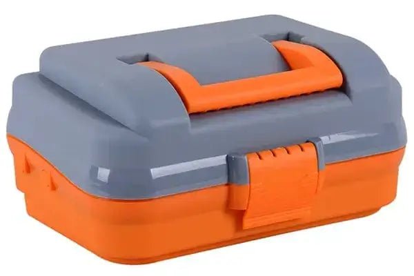 Tackle Box 1 Grey /Orange, a durable tackle box with two trays for kids fishing gear organization.