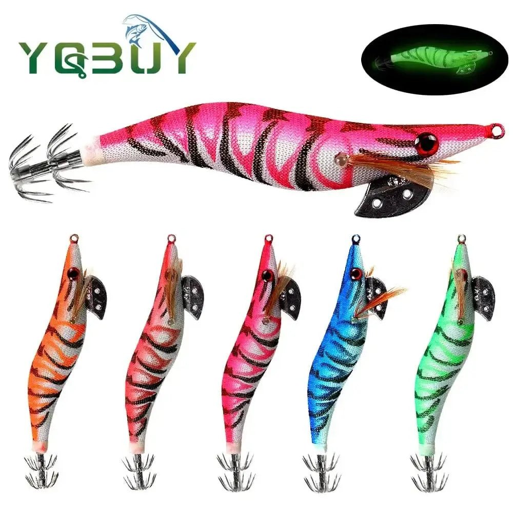 China China 2.0# 2.5# 3.0# Squid Jig Fishing Lures Shrimp Prawn Luminous Glow in Dark Spinner Lures Tackle for Cuttlefish