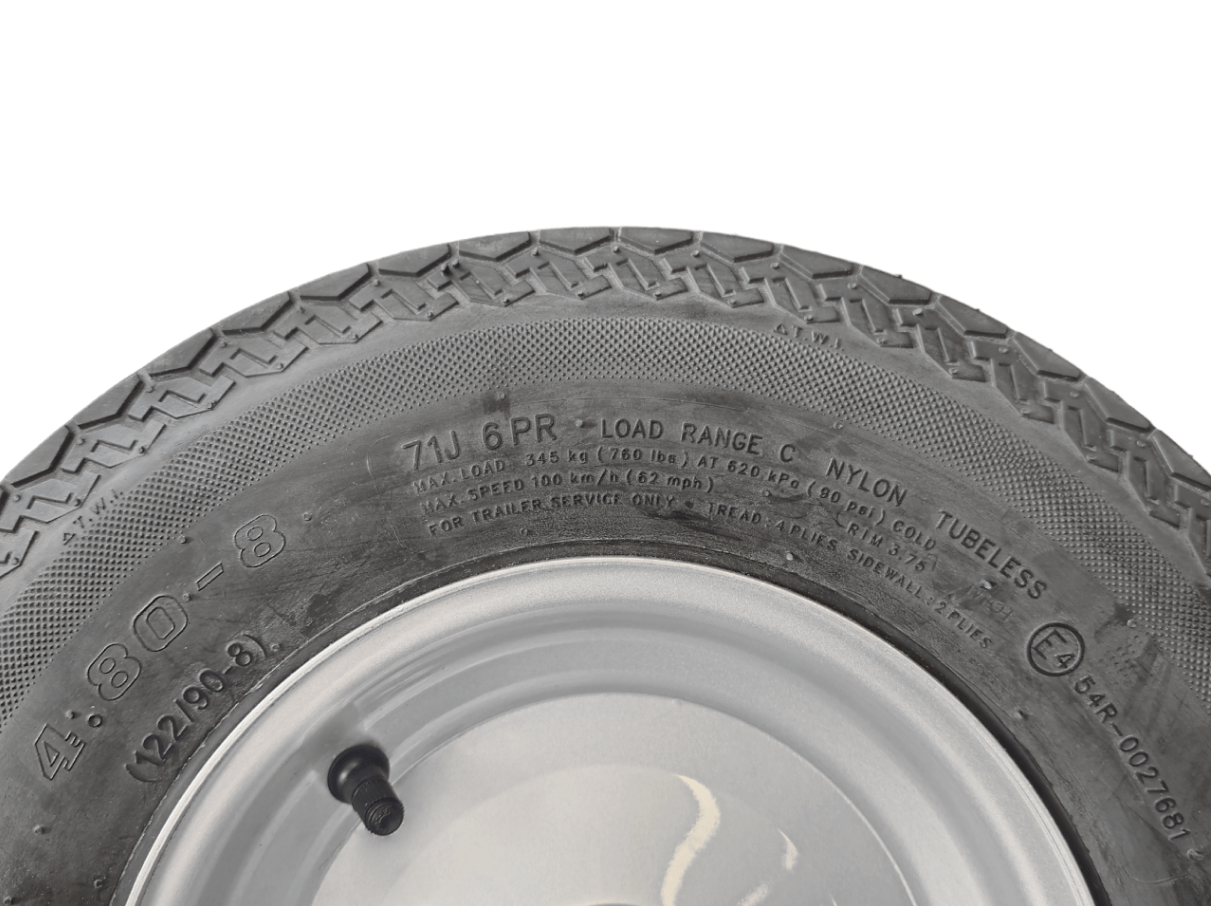 Trojan Rims and Tyres 8” Wheel and Tyre assembled Centre: 25mm bearing s 480 x 8” pneumatic tyre, intergral hub , Painted Finish