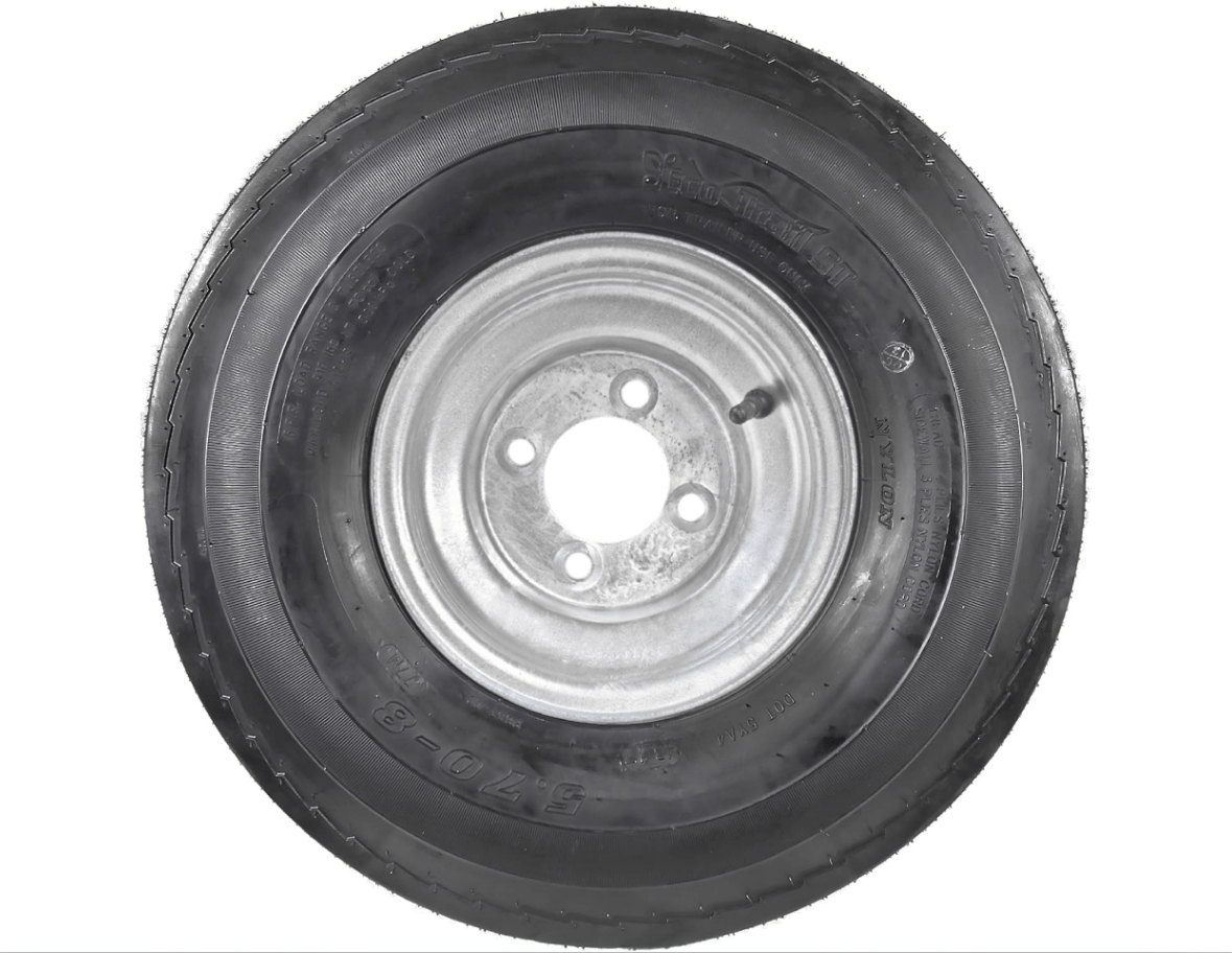 Trojan Rims and Tyres 8” Wheel and Tyre assembled Centre: 4 x 4”, Tyre: 570 x 8” pneumatic tyre , Galvanised Rim