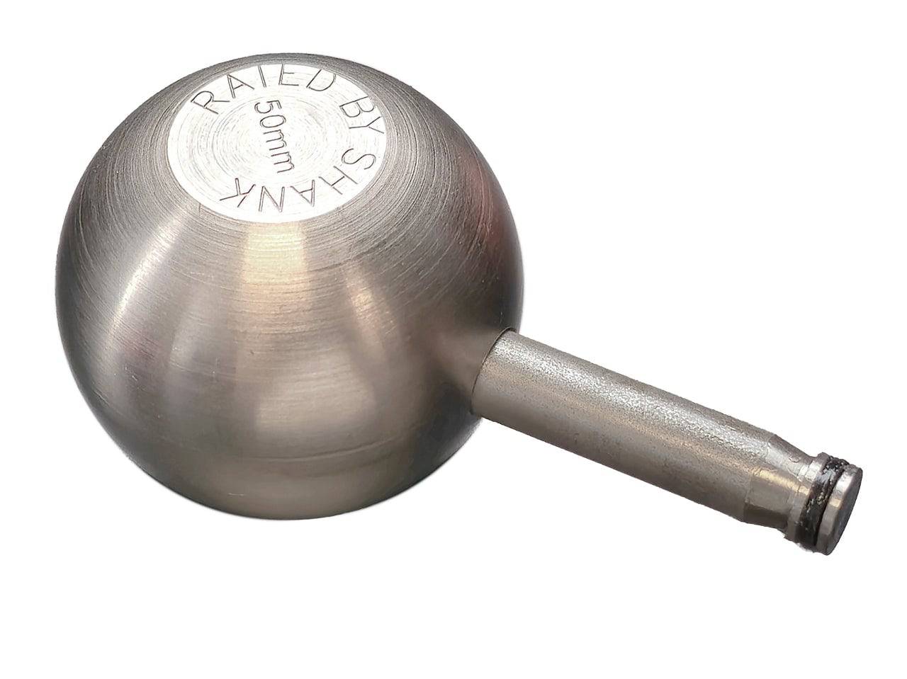 Convert-a-ball 50mm ball Carbon Steel O2T6 shown from the side, highlighting its design and markings.