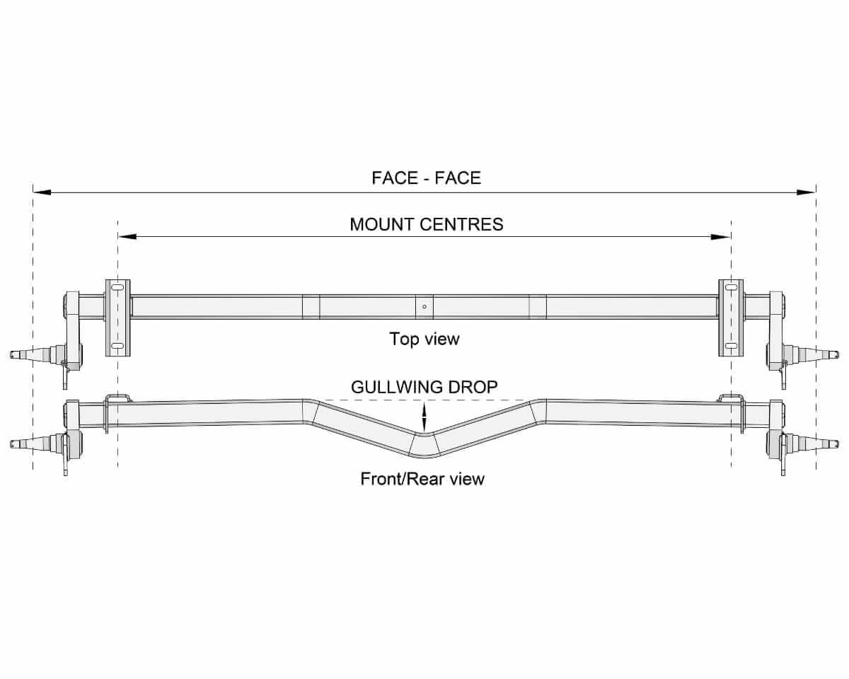 Trojan Trojan Duratorque Axles Full Beam Duratorque, 1000-1500kg, Gull Wing, for AU Top Hat