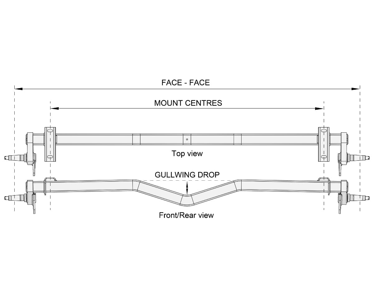 Trojan Trojan Duratorque Axles Full Beam Duratorque, 2200kg, Gull-Wing