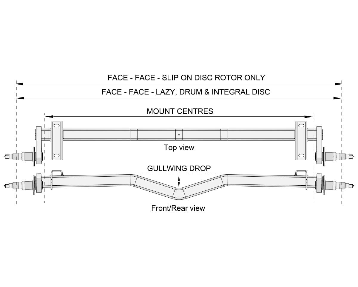 Trojan Trojan Duratorque Axles Full Beam Duratorque, 3000kg, Gull Wing