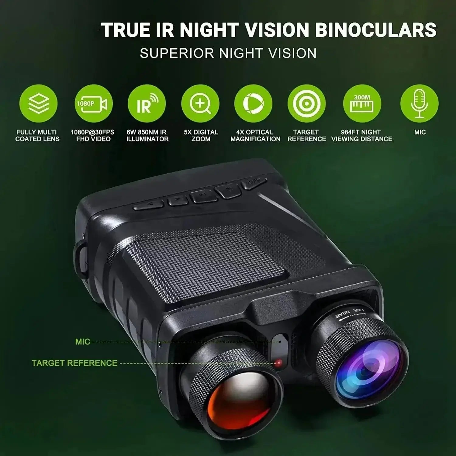 China China R12 Binoculars Night Vision Device 1080P HD 850nm Infrared 5X Digital Zoom Telescope Goggles Outdoor Hunting Camping Full Dark 300m