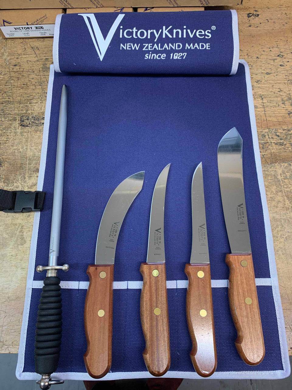 Victory Knives BUTCHERS KNIFE SET 5 PIECE CANVAS ROLL High Carbon Butchers Knive Set with Sharpening Steel