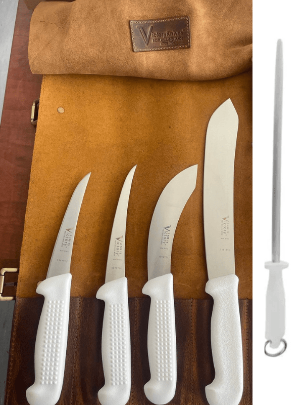 Victory Knives BUTCHERS KNIFE SET 5 PIECE LEATHER ROLL 5 POCKET Butchers Set BTS