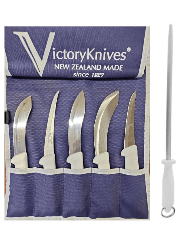 Victory Knives Knife Set 6 piece / CANVAS Victory Knife Butcher Skinning/Boning Set Hollow Ground