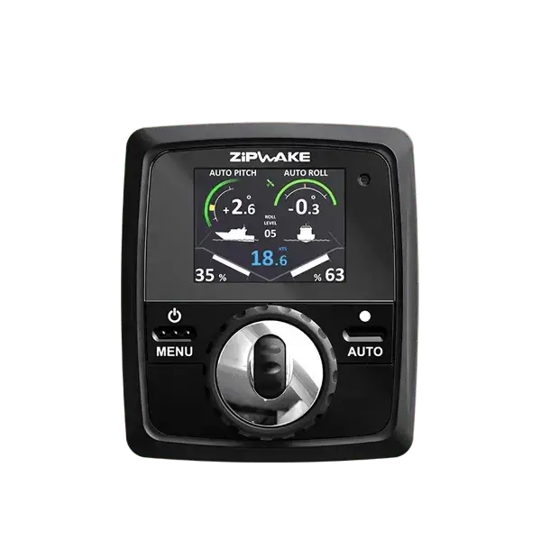 Zipwake S Series 450mm Automatic Trim Tabs control panel with auto pitch and roll display