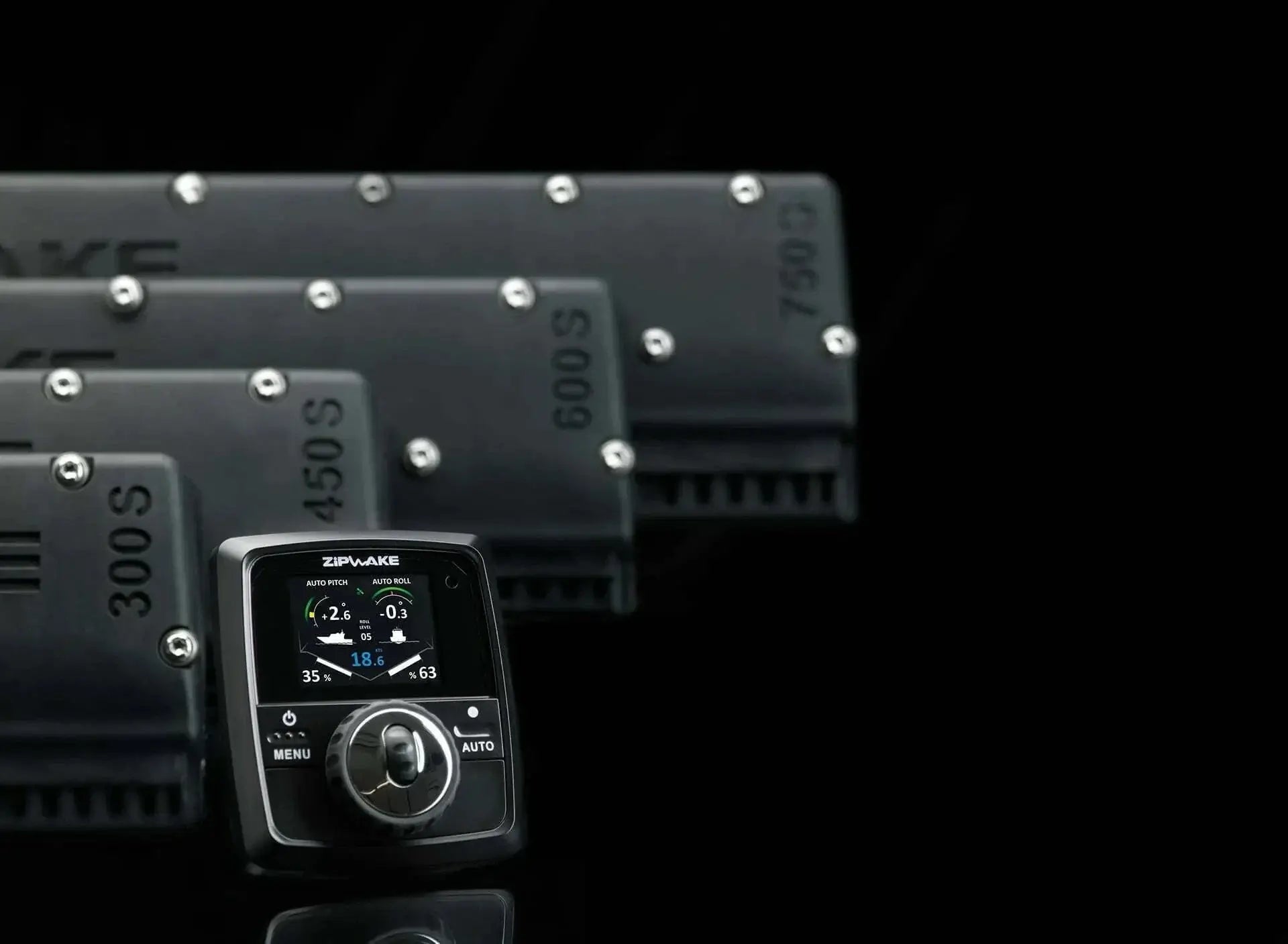 Zipwake S Series 450mm Automatic Trim Tabs and control panel for precise trim control on boats