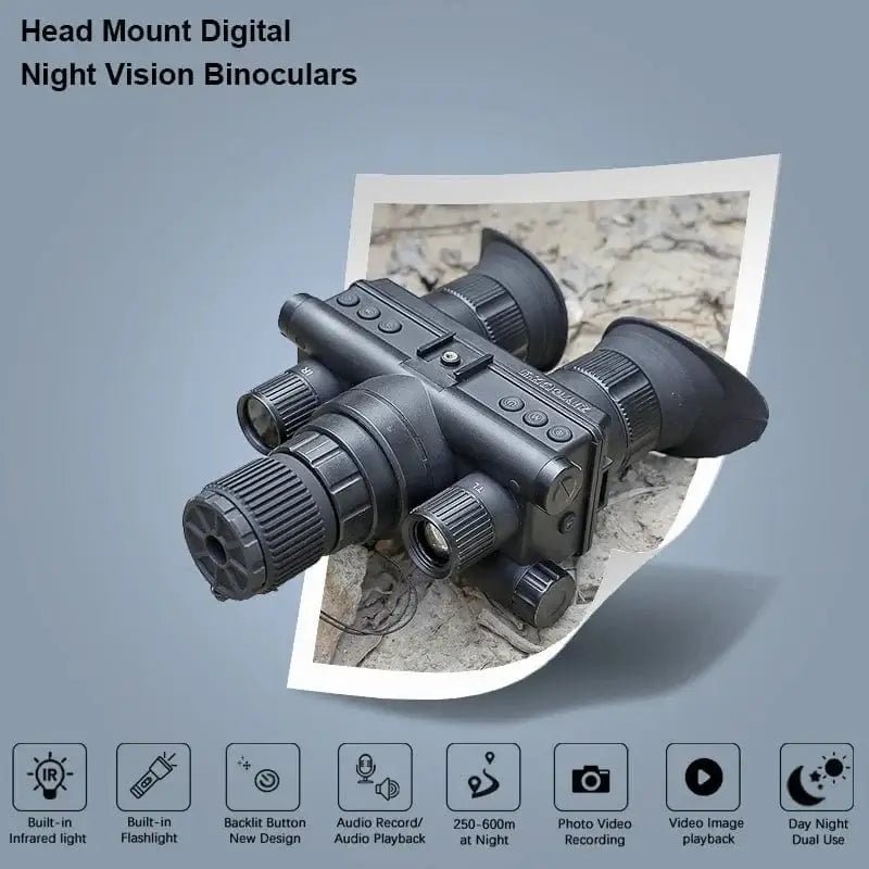 China China OHB-R5 OHB-R5 Digital Binoculars 1080P HD Night Vision 600M Long Range Hunting with IR & Tacticle Flashlight Head Mounted Video