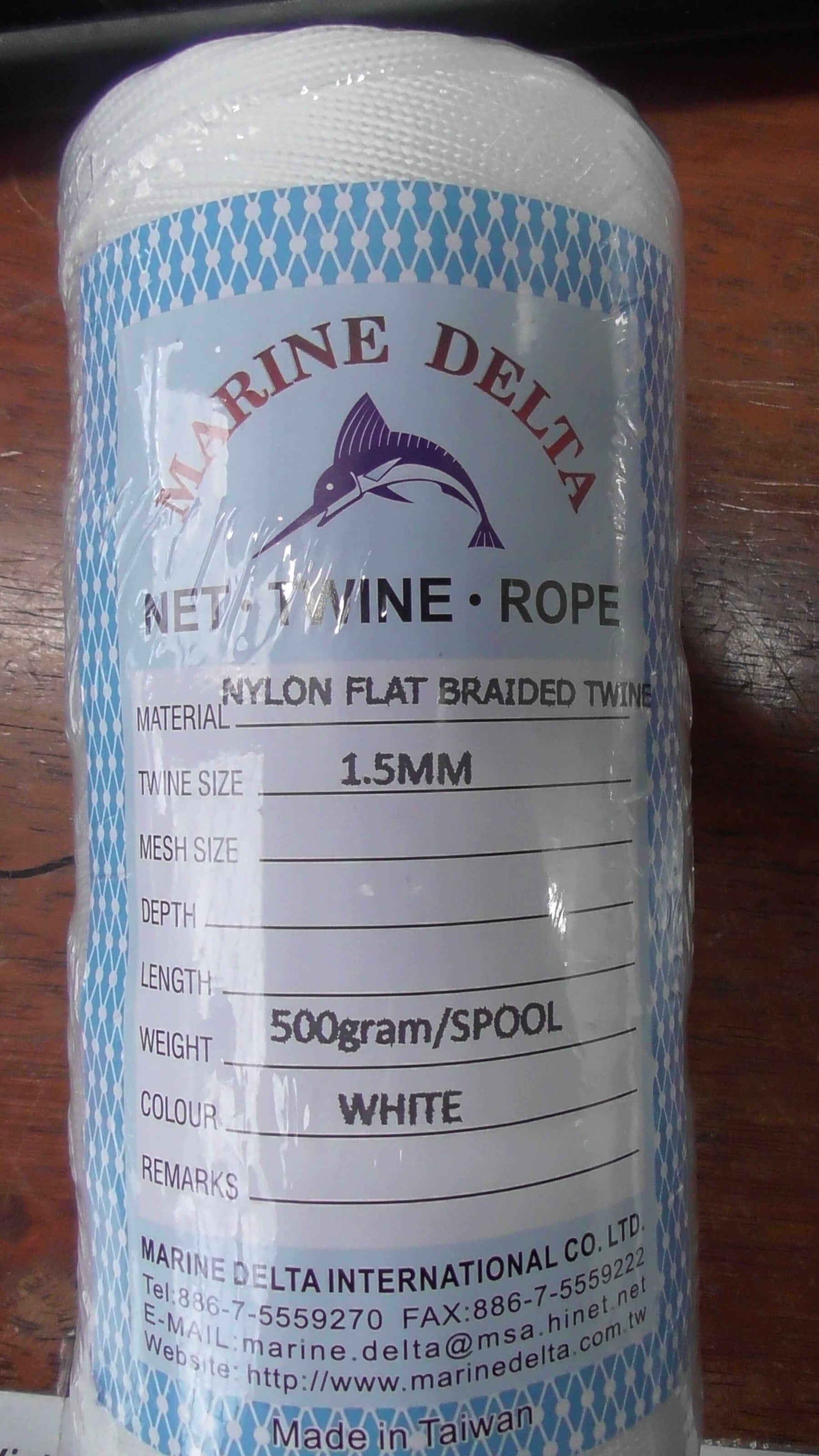 1.5mm White Nylon Flat Braid spool from Marine Delta, ideal for crafting and DIY projects.