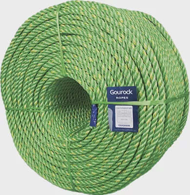 LITE LINE rope thickness comparison of a green Gourock rope spool on a neutral background.