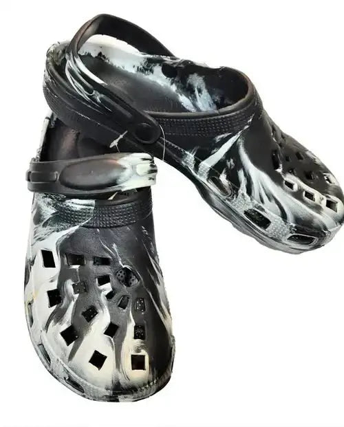 Cold Weather Fishing Just Got Better – Stylish black and white fishing clogs for comfort and support.