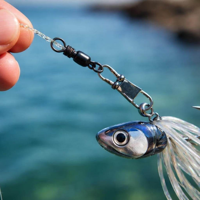 Snap Swivels NZ Complete Guide for Kiwi Anglers: fishing lure attached to a snap swivel in clear water.