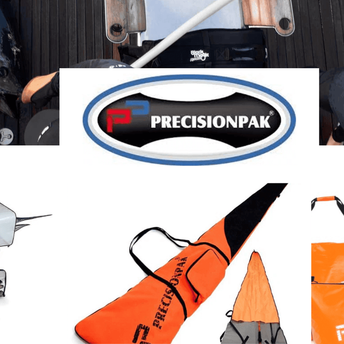 Super Sale on Storage Bags - showcasing PrecisionPak storage solutions and fishing gear on a boat.