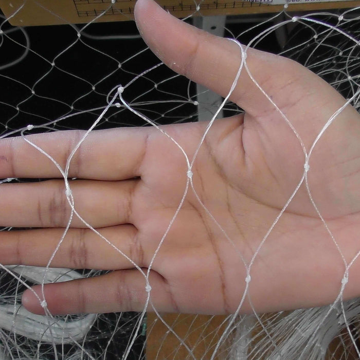 Hand demonstrating Multi Mono Mesh for Effectively Use 60m Floating Mullet with Multi Mono Mesh.