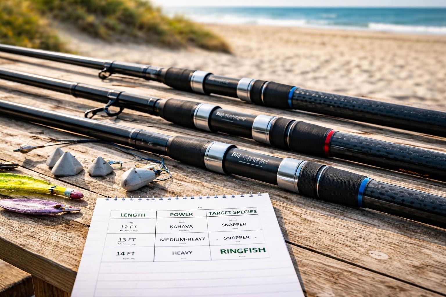 Top Surfcasting Rods for NZ Beaches 2026 Expert Guide with fishing equipment on sandy beach.