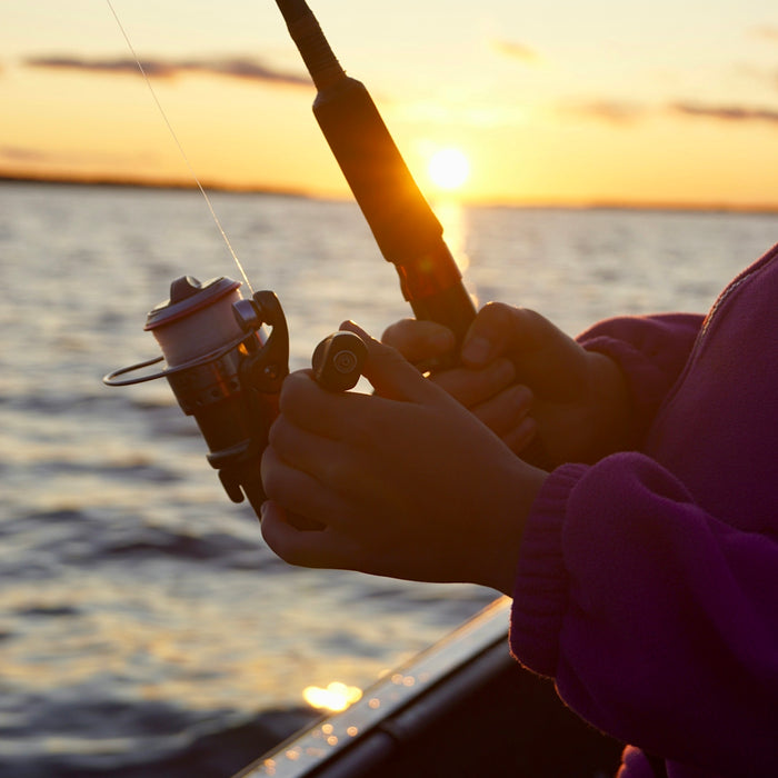 person fishing during golden hour