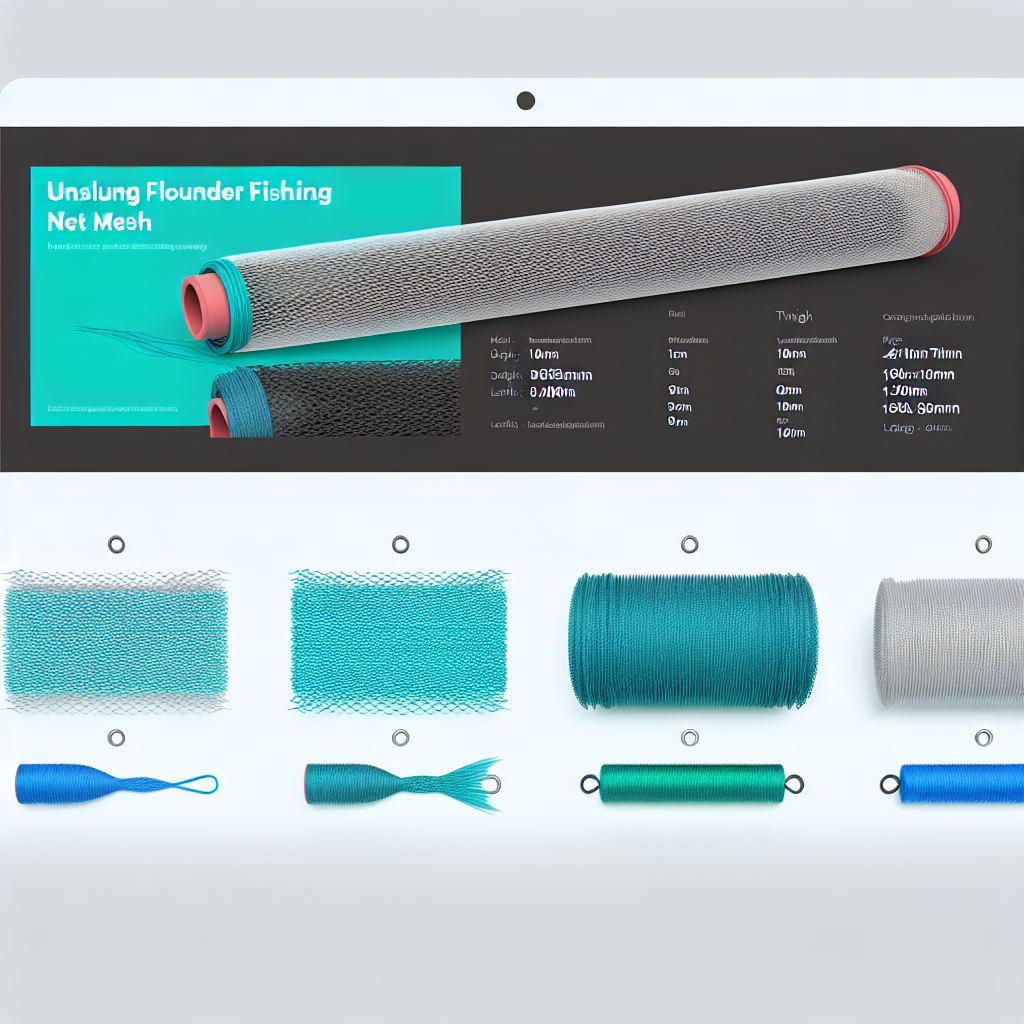 Unslung Flounder Fishing Net Mesh, commercial-grade netting shown with teal and blue spools.