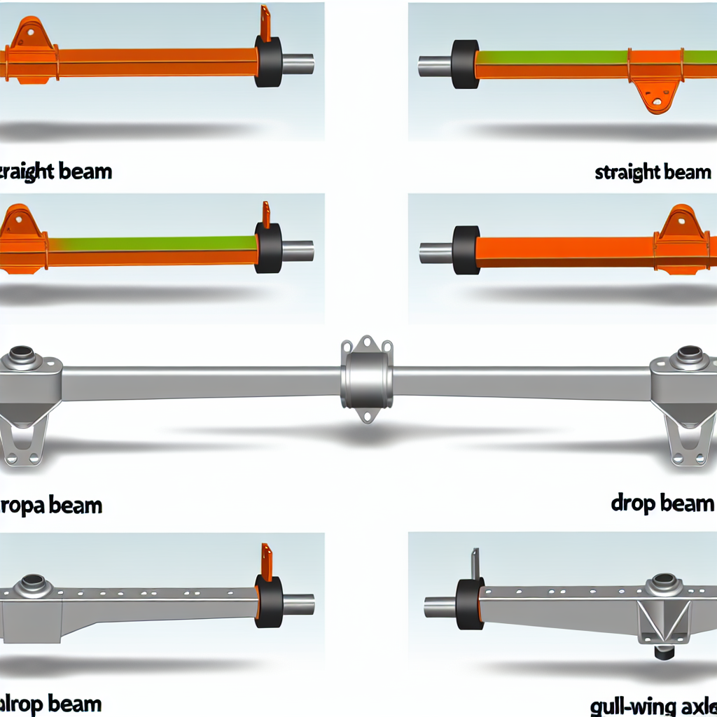 Trojan beam axles in straight, drop, and gull-wing styles for leaf suspension; made to order.