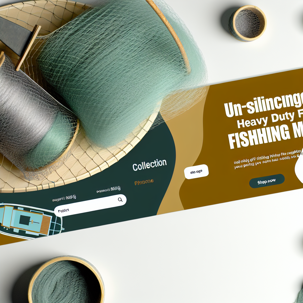 Unslung heavy-duty fishing net mesh for Pacific Islands displayed with spools and a modern UI layout.
