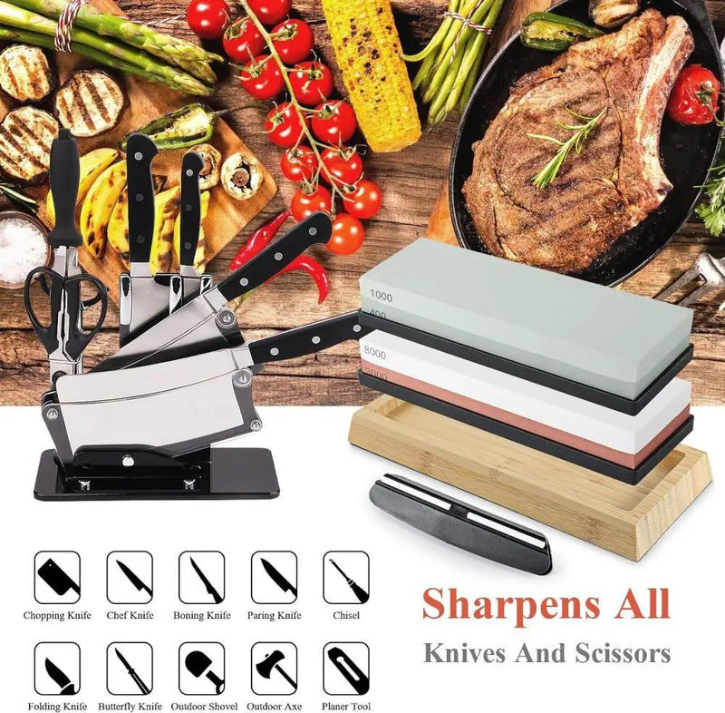 Knife Sharpening Stone Kit 4001000 30008000 Grit Double Sided Whetstone WBase - Corundum by China Dropship