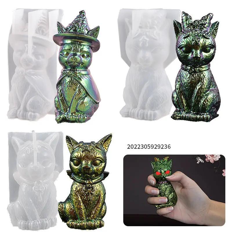 Gloss Mirror Magic Cat Ornament Demon Pirate Cat Key Pendant Silicone Moulds by Resin Art NZ