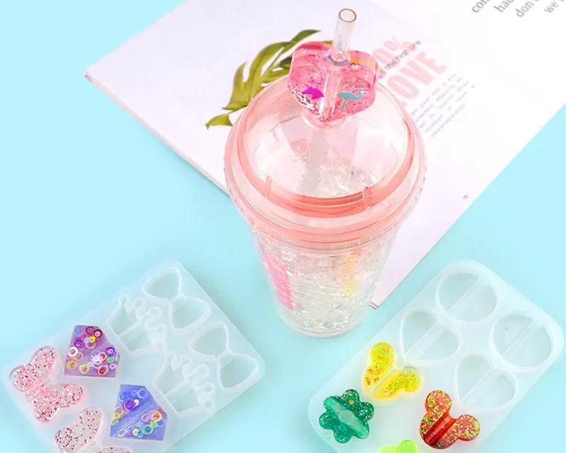 Straws Moulds Straw Topper Resin Mould, Straw Topper Attachment Silicone Casting Molds with Mouse, Crown, Heart, Star, Flower, Butterfly Shape by Resin Art NZ