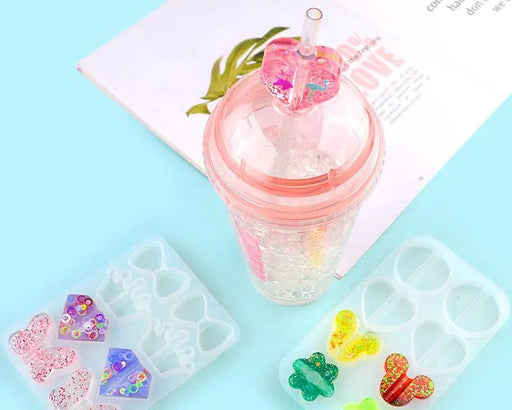 Straws Moulds Straw Topper Resin Mould, Straw Topper Attachment Silicone Casting Molds with Mouse, Crown, Heart, Star, Flower, Butterfly Shape by Resin Art NZ
