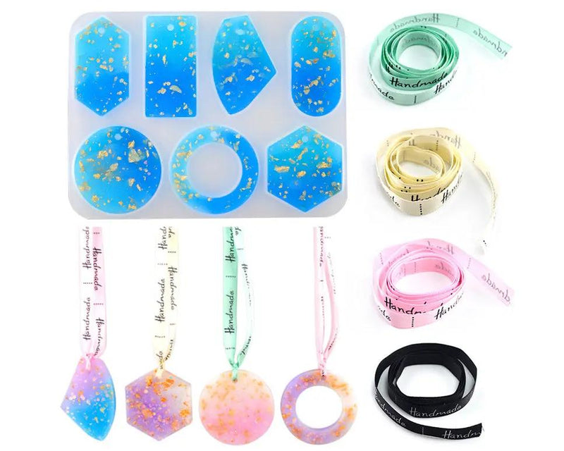 Set of Hanging Hole Pendant Silicone Mould Plus Ribbon by Resin Art NZ