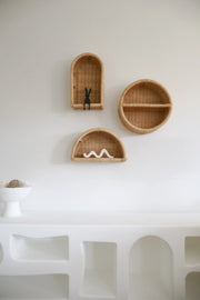 Inkah Limited Natural Woven Rattan Arch Wall Shelf For Boho Decor Natural Woven Rattan Arch Wall Shelf for Boho Decor