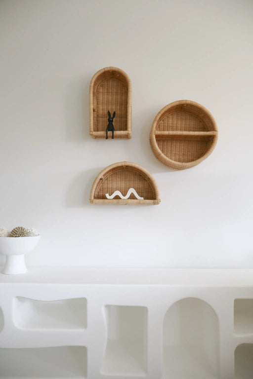 Inkah Limited Natural Woven Rattan Arch Wall Shelf For Boho Decor Natural Woven Rattan Arch Wall Shelf for Boho Decor