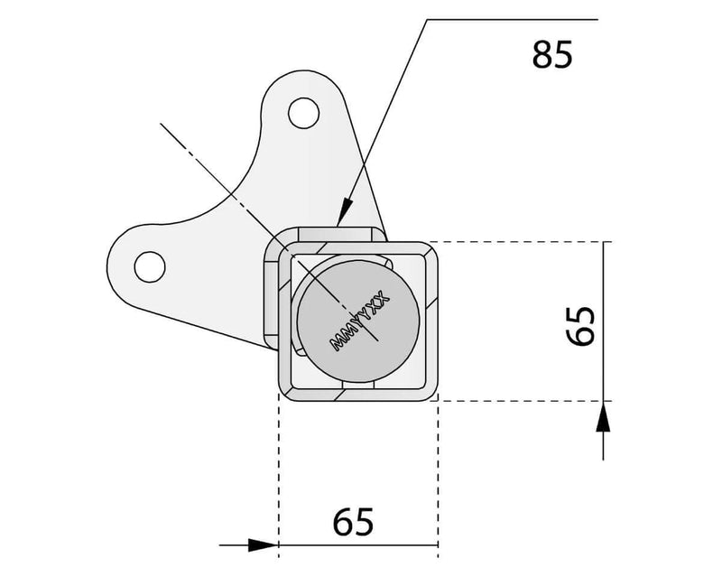 Drawing of a Straight Beam Axle - Multi-Hub - 2200kg - Galvanised with dimensions 65x65x85mm.