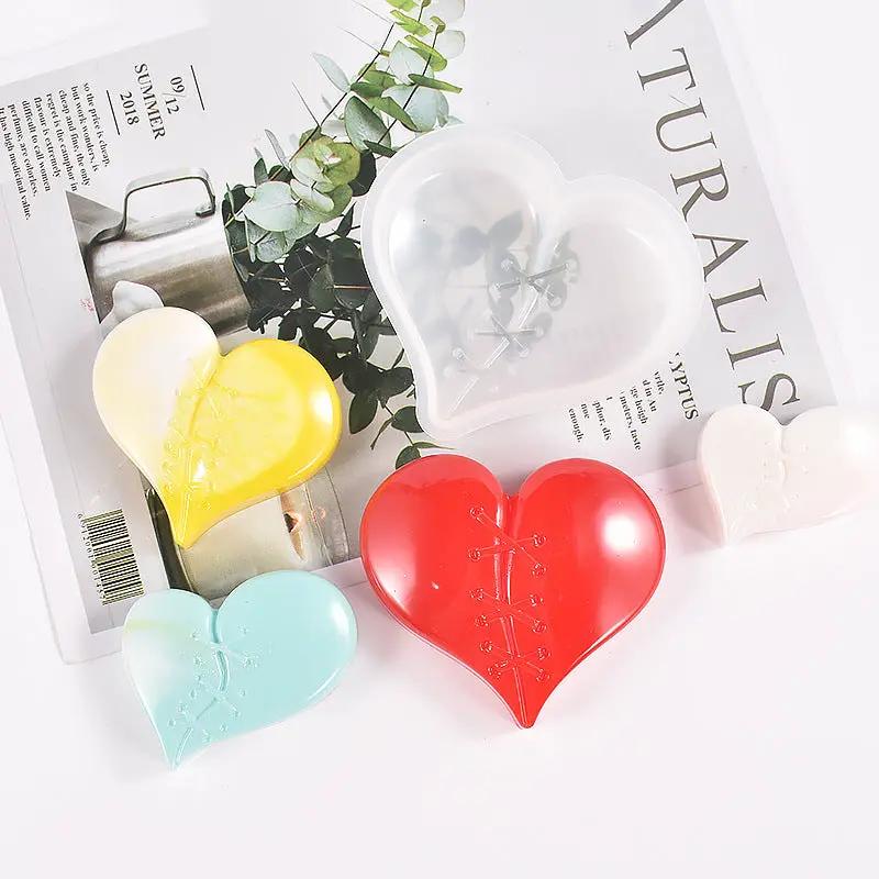 Rubbing Stitching Patching Heart Shaped Keychain Pendant Silicone Moulds for Resin Plaster Soap by Resin Art NZ