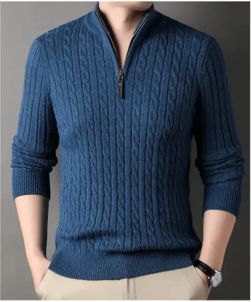 Men's Solid Color Half Zip Thick Sweater Warm Knit Pullover by Action Outdoors Limited